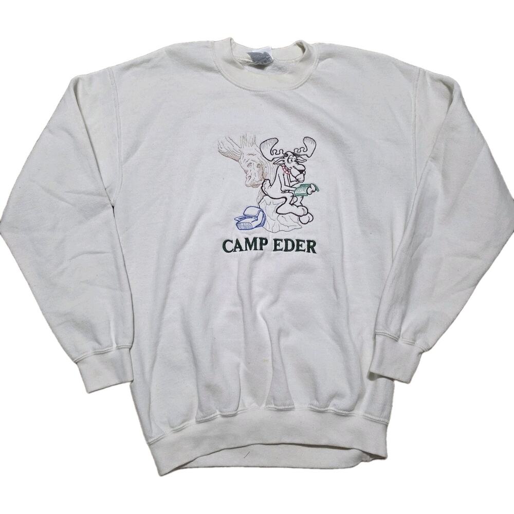 Vintage Camp Eder Moose Crew Sweatshirt Mens M Embroidered Gorpcore Hunting